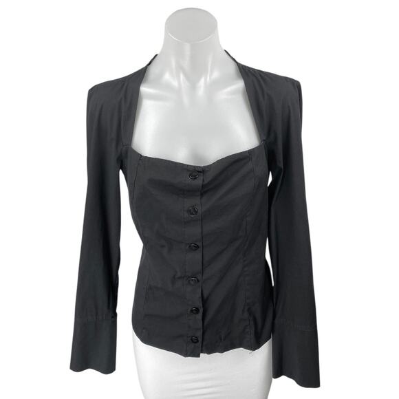 Zara Women's Black Square Neck Long Sleeve Button Down Shirt Blouse Top Size L - Picture 1 of 3